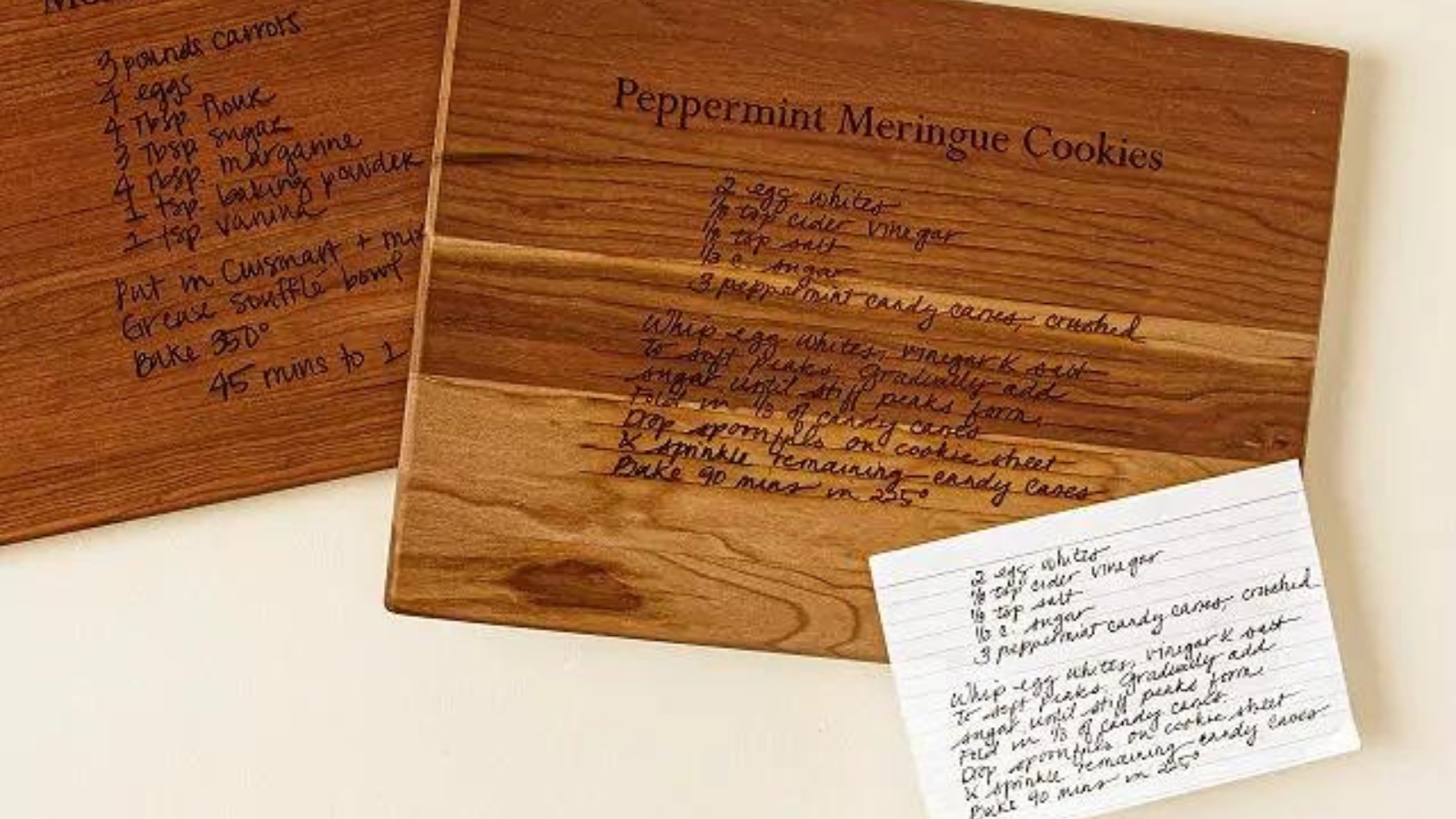 board made of maple or cherry wood that can be engraved with recipes